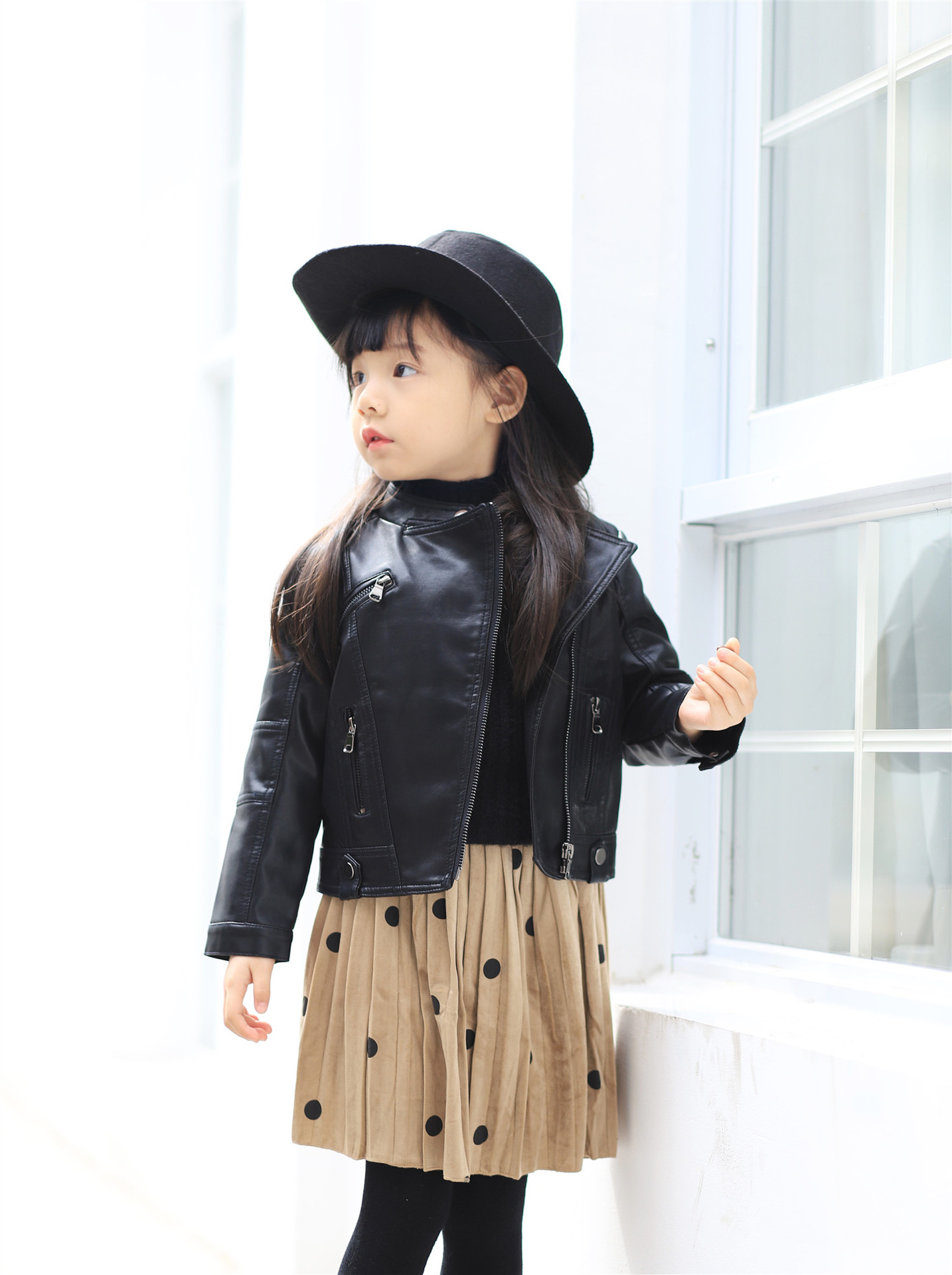 女童皮衣外套潮洋气韩版新款秋装上衣百搭休闲加绒儿童机车皮夹克