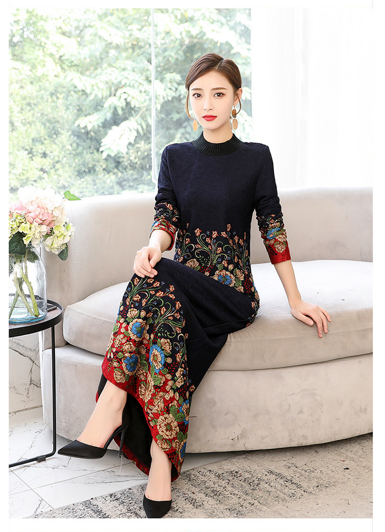 fmnny8711阔太太连衣裙加绒大码2019秋冬新款高贵妈妈