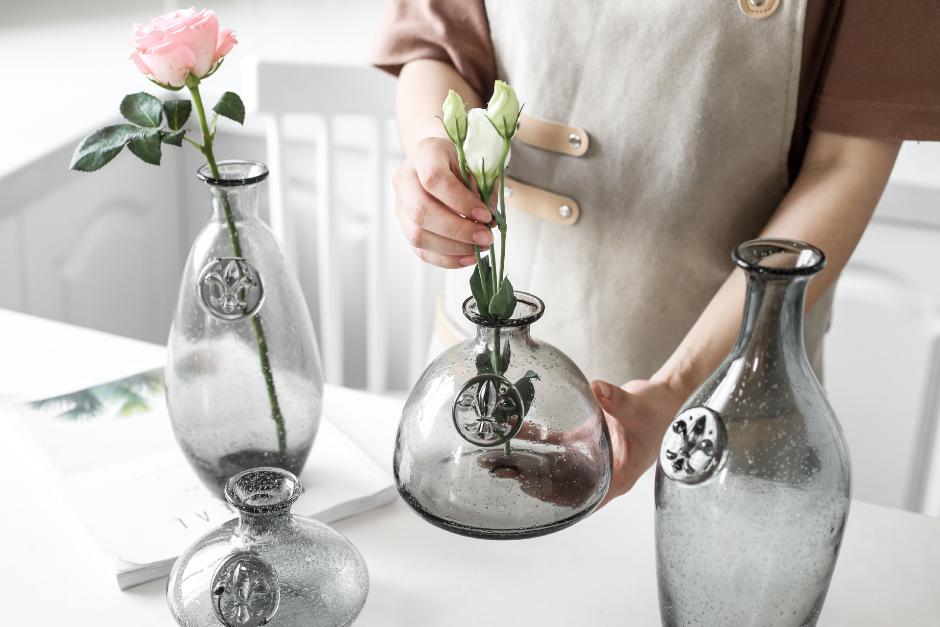 ins烟灰色创意气泡玻璃瓶 水培植物花瓶 插花花瓶摆件客厅装饰品