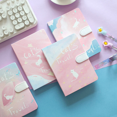 彩边磁扣手账本 创意彩页笔记本子 韩国小清新插画手帐可爱日记本