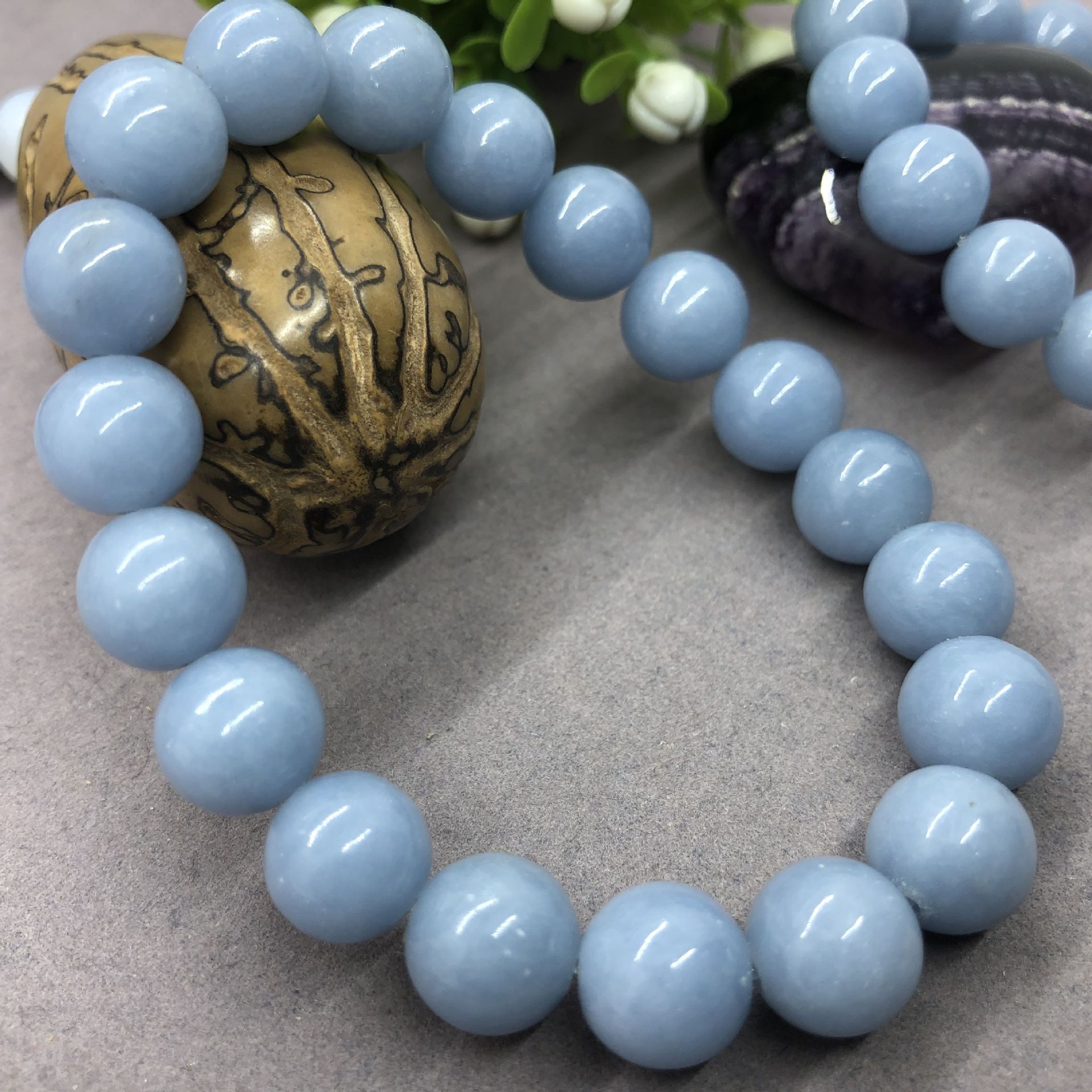 5a纯天然蓝色天使石圆珠手链批发 angelite手链转运辟邪厂家直销