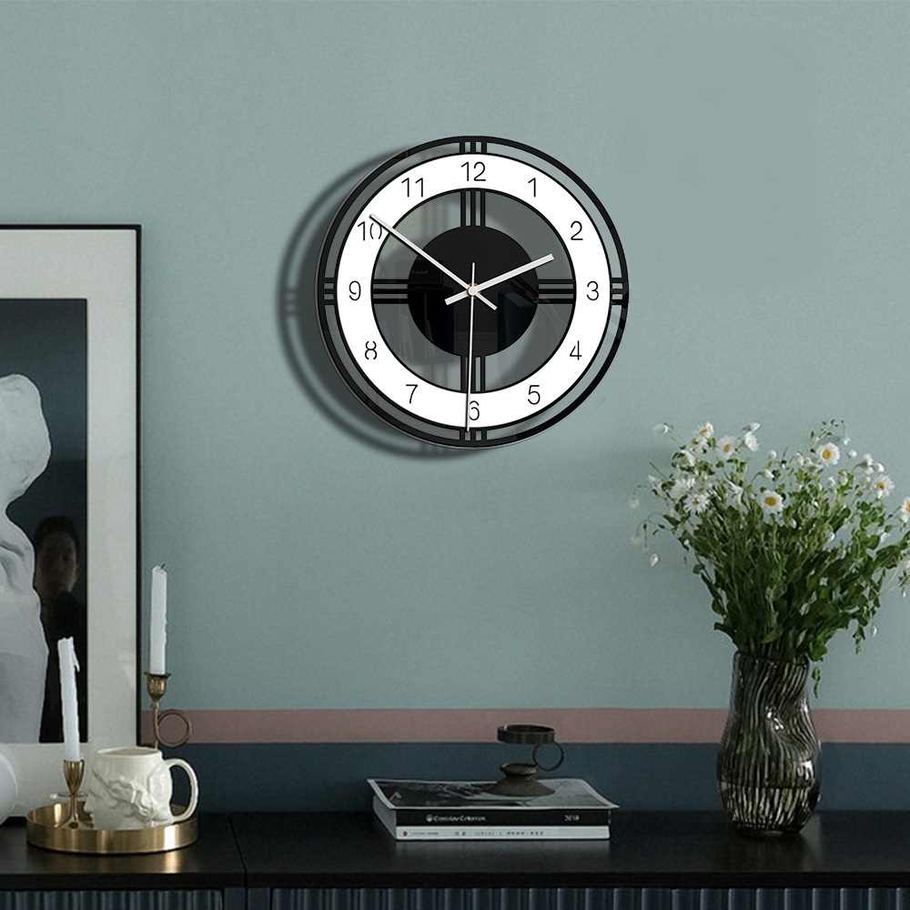 Factory Wholesale Home Decoration Black and White Circle and Creative Wall Clock Living Room Bedroom Transparent Acrylic Vintage Clock