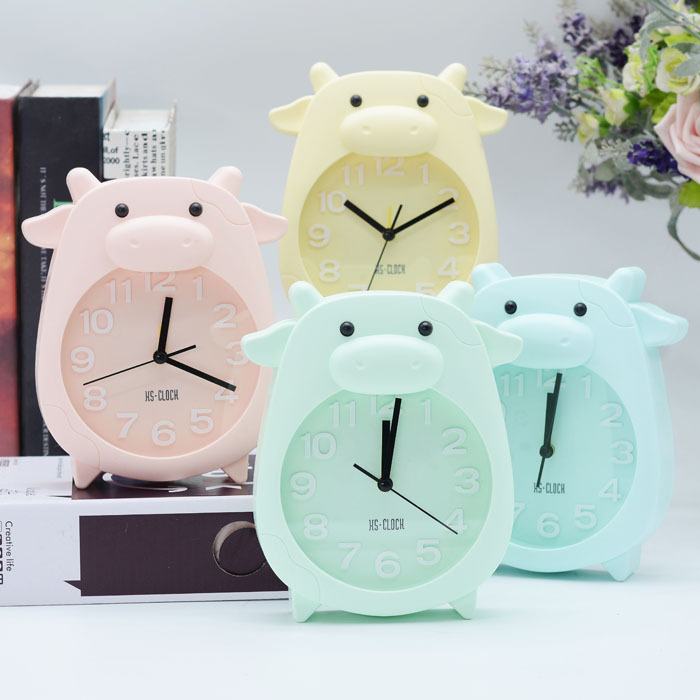 摆台卡通萌萌牛学生叫醒钟创意闹钟钟表日用百货批发公司礼品
