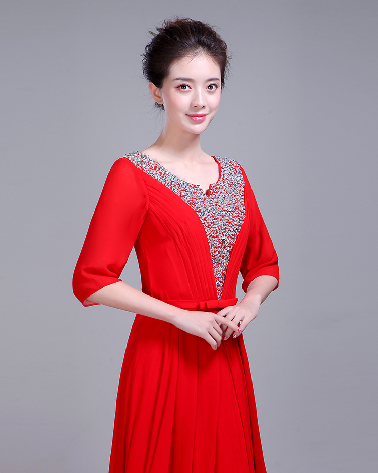 大合唱演出服女长裙新款中老年舞台服装主持指挥修身成人合唱礼服