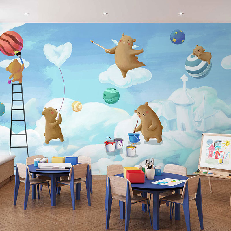 美术画室墙纸5d绘画兴趣班儿童少儿培训机构幼儿园教室背景墙壁纸