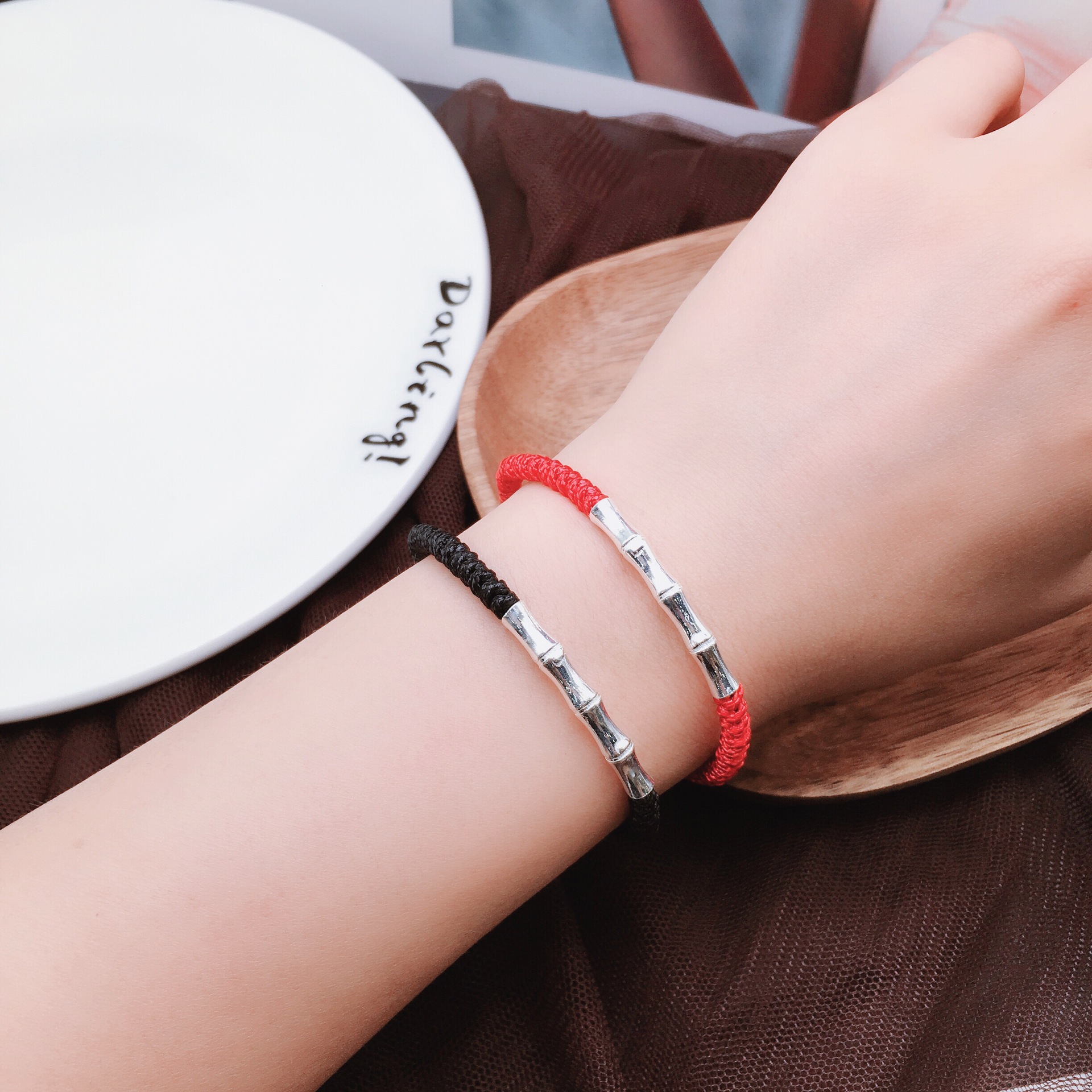 佰鑫925新款定制男女情侣红手绳 国风学生简约编织手链礼物