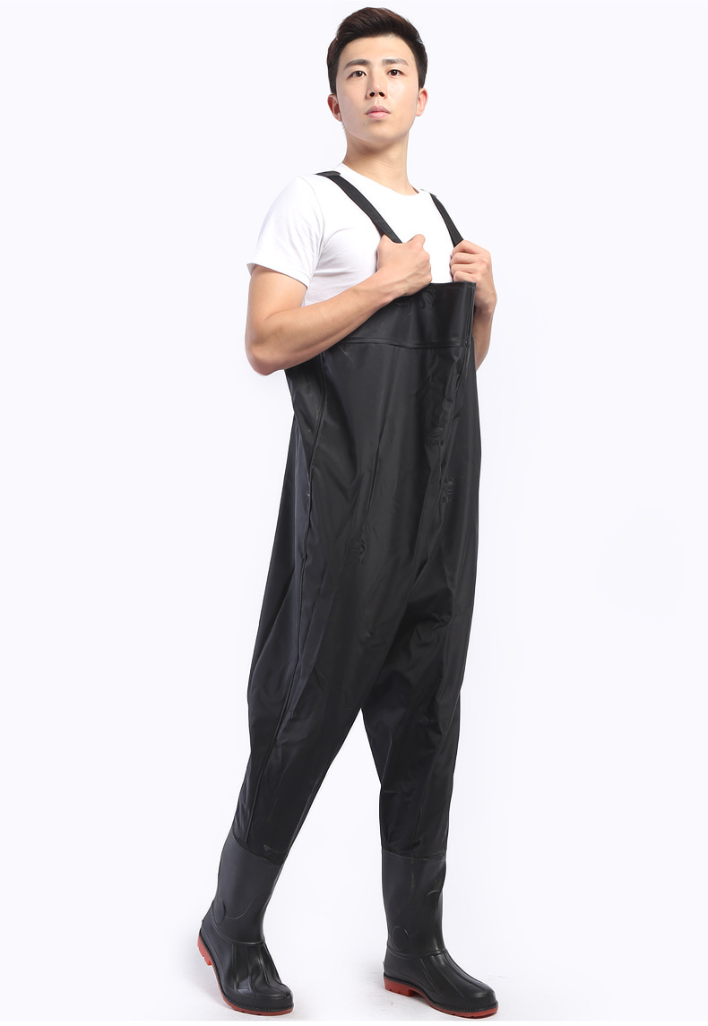 厂家直销黑色pvc下水裤 半身钓鱼裤下水裤连体捕鱼雨裤防水裤金鱼