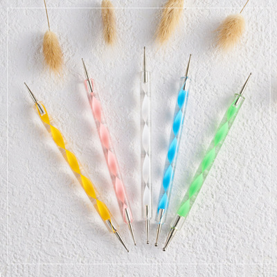 美甲笔五支装亚克力螺旋杆点花笔双头指甲点钻笔波点笔点珠笔