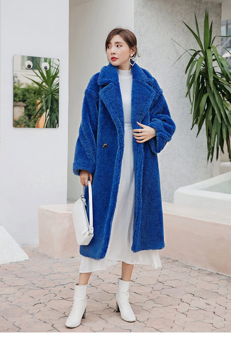 衣阁里拉2019秋冬新品宝蓝色时尚气质泰迪绒保暖羊毛外套大衣9996