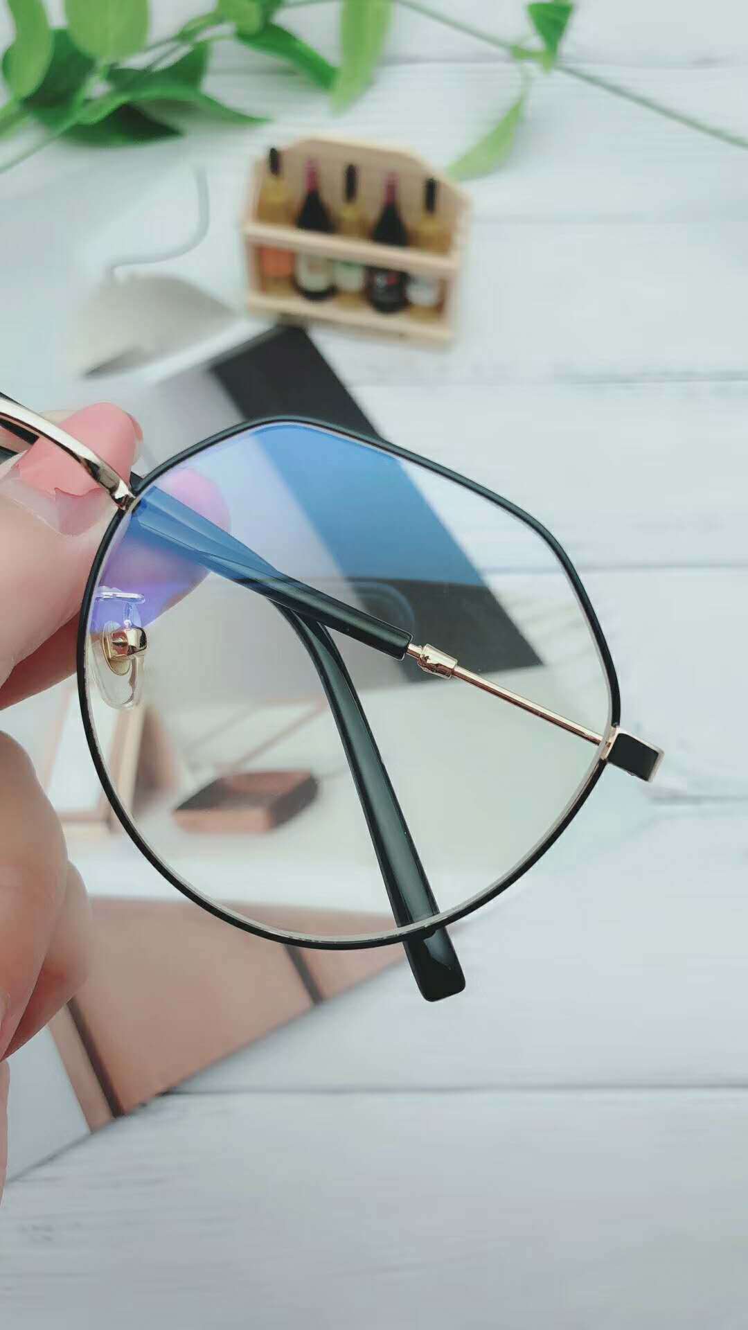 2019新款多边形镜框开球眼镜架 防蓝光男女士平光镜可配近视眼镜