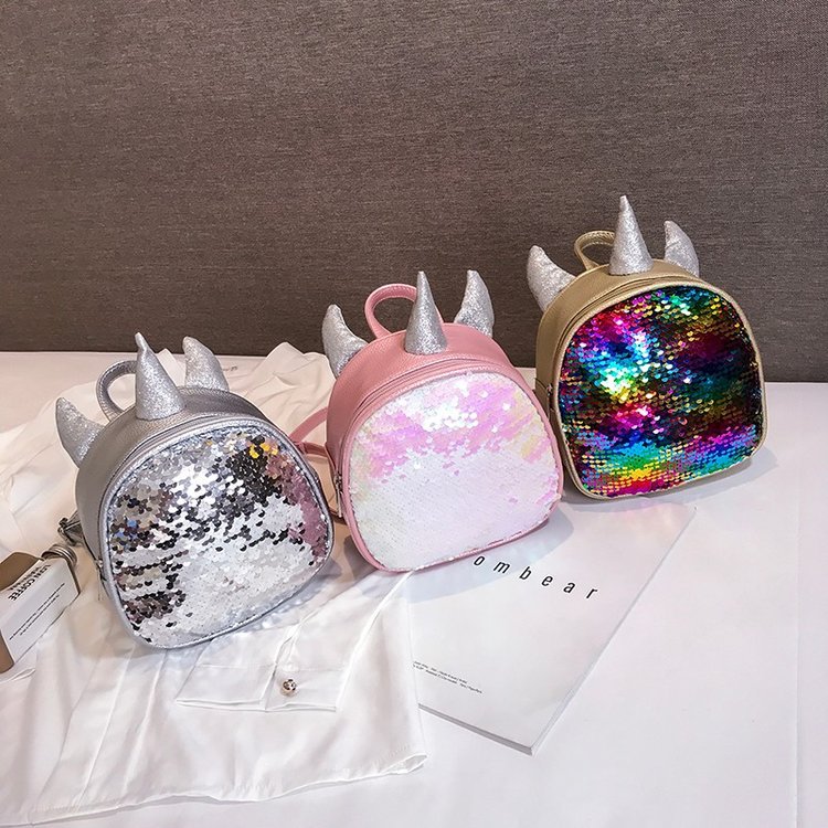 2022 Spring and Summer New Sequin Fashion Unicorn Schoolbag Mini Korean Style Children's Sequined Backpack Casual Women's Bag