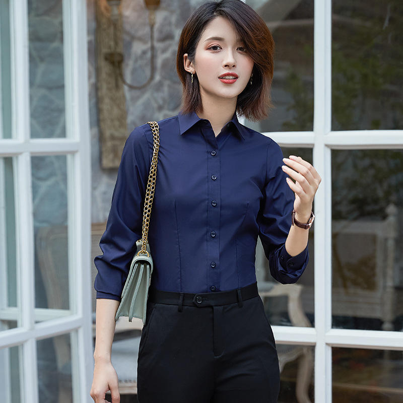 深色商务女装新款简约职业装女免烫纯色工作服女衬衫上衣可绣logo
