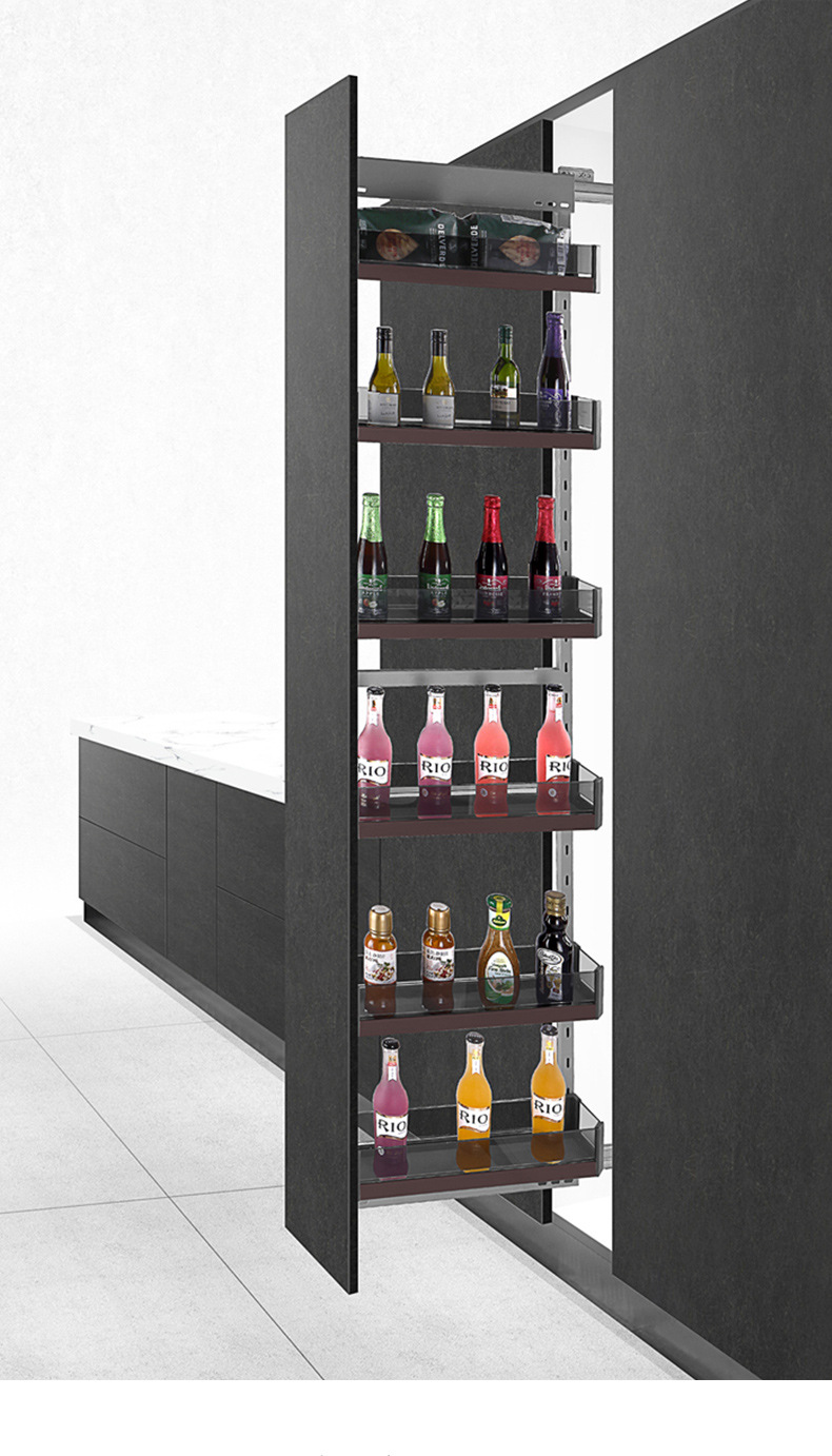 厨房侧装多层高深拉篮橱柜调味篮抽屉式窄柜篮高度可调阻尼缓冲