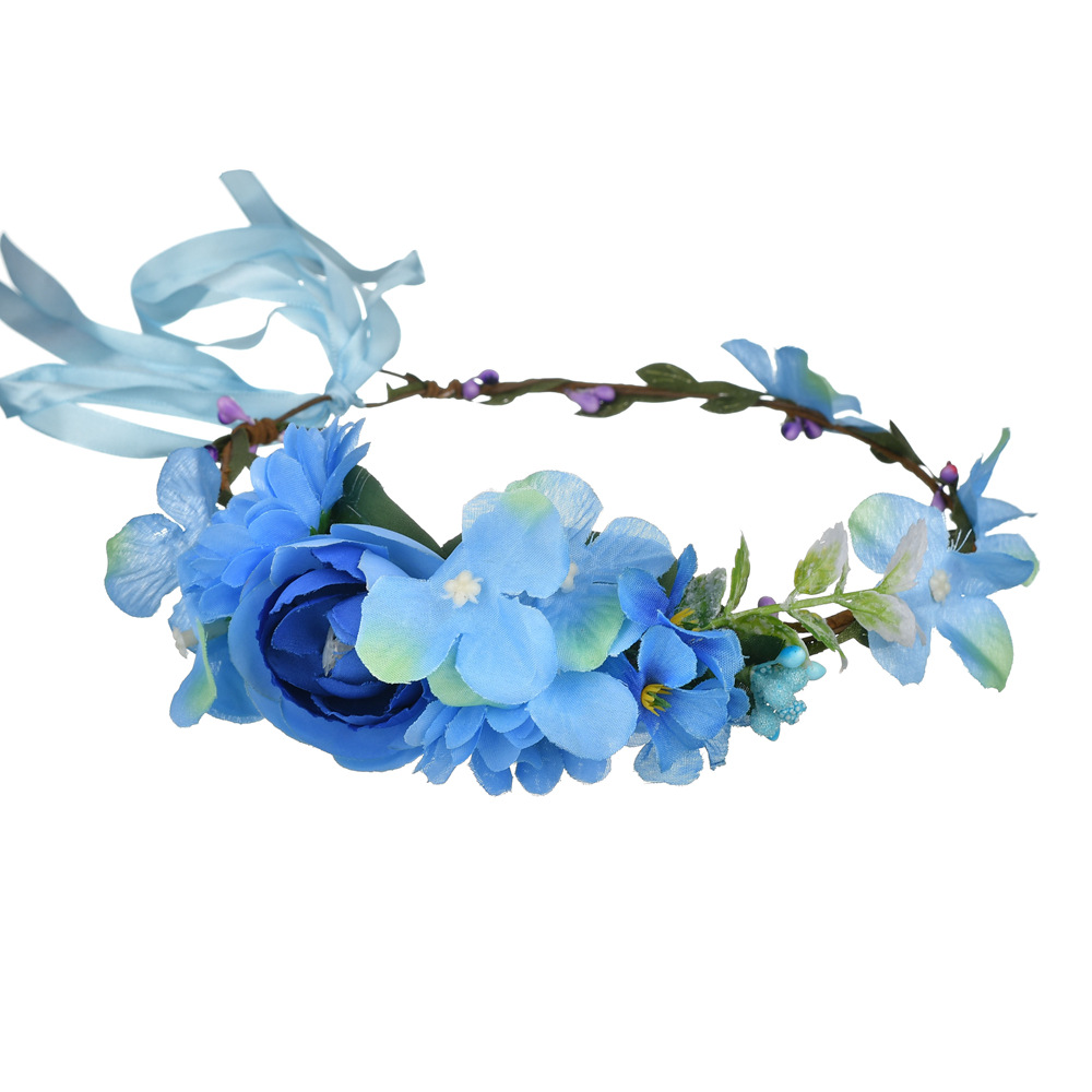 新款热销 手工花环头饰新娘伴娘儿童头花发箍海边度假粉色配饰