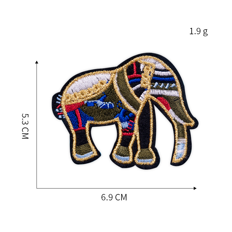 新款刺绣布贴 金丝绣骆驼背胶布贴 儿童服装辅料配饰现货批发定制
