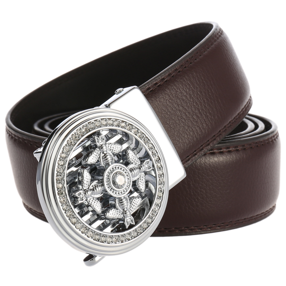 新款时来运转自动扣皮带 男士皮带 二层牛皮ly35-22432-1