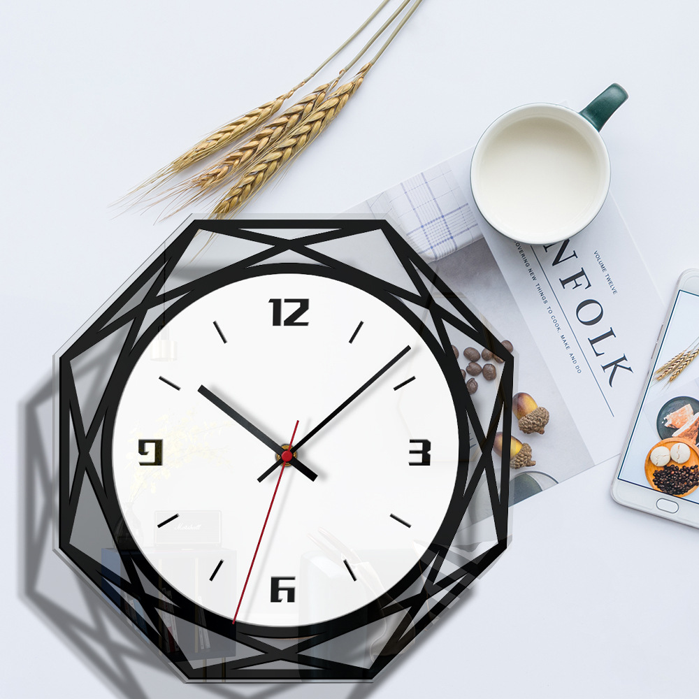 New Home Decoration Acrylic Noiseless Hanging Clock Creative Black and White Transparent Clock Living Room Study Clock Generation