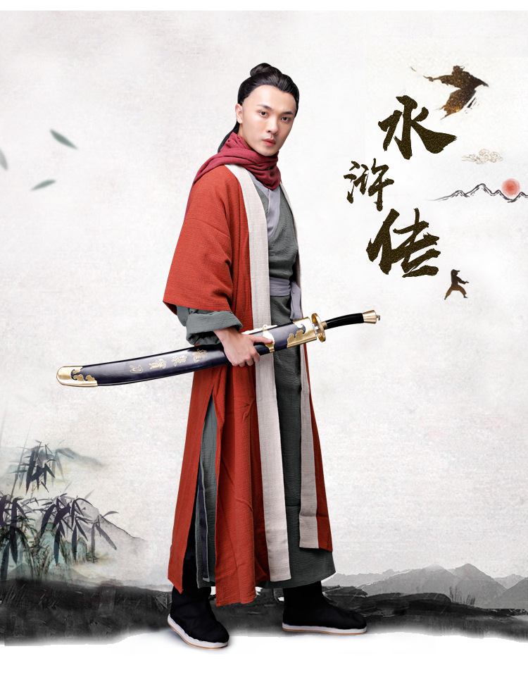 影视古装水浒传燕青同款古装棉麻男士武侠剑客剧组群演古装演出服