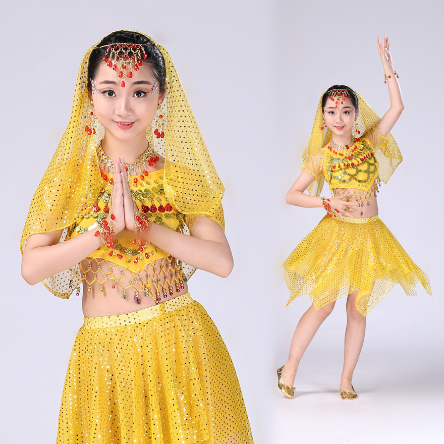 儿童肚皮舞短袖短裙套装 印度舞少儿演出服 舞蹈表演服-阿里巴巴