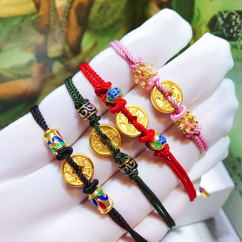 3d硬金足金999五帝币五帝钱金钱币手串男女情侣复古款黄金钱币