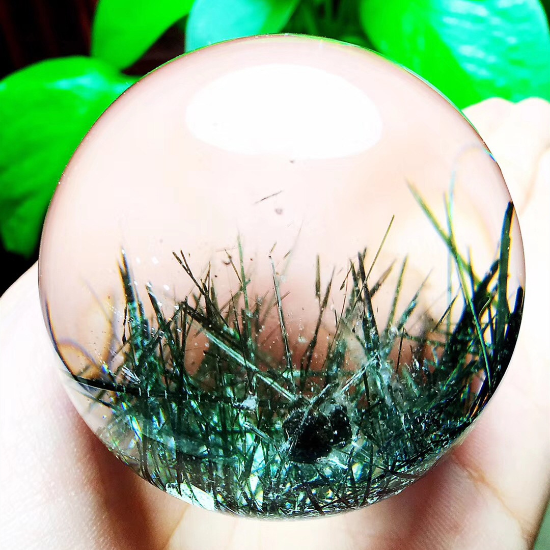 天然绿发晶水晶球 顺发发晶球摆件 水晶球发晶花摆件钛晶晶球原石