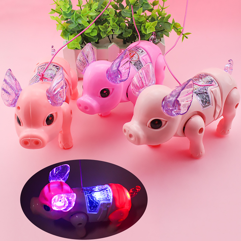 Yingbo Genuine Electric Music Leash Pig TikTok Hot Sale Popular Luminous Leash Walking Pig Toy Pig Eight Rings