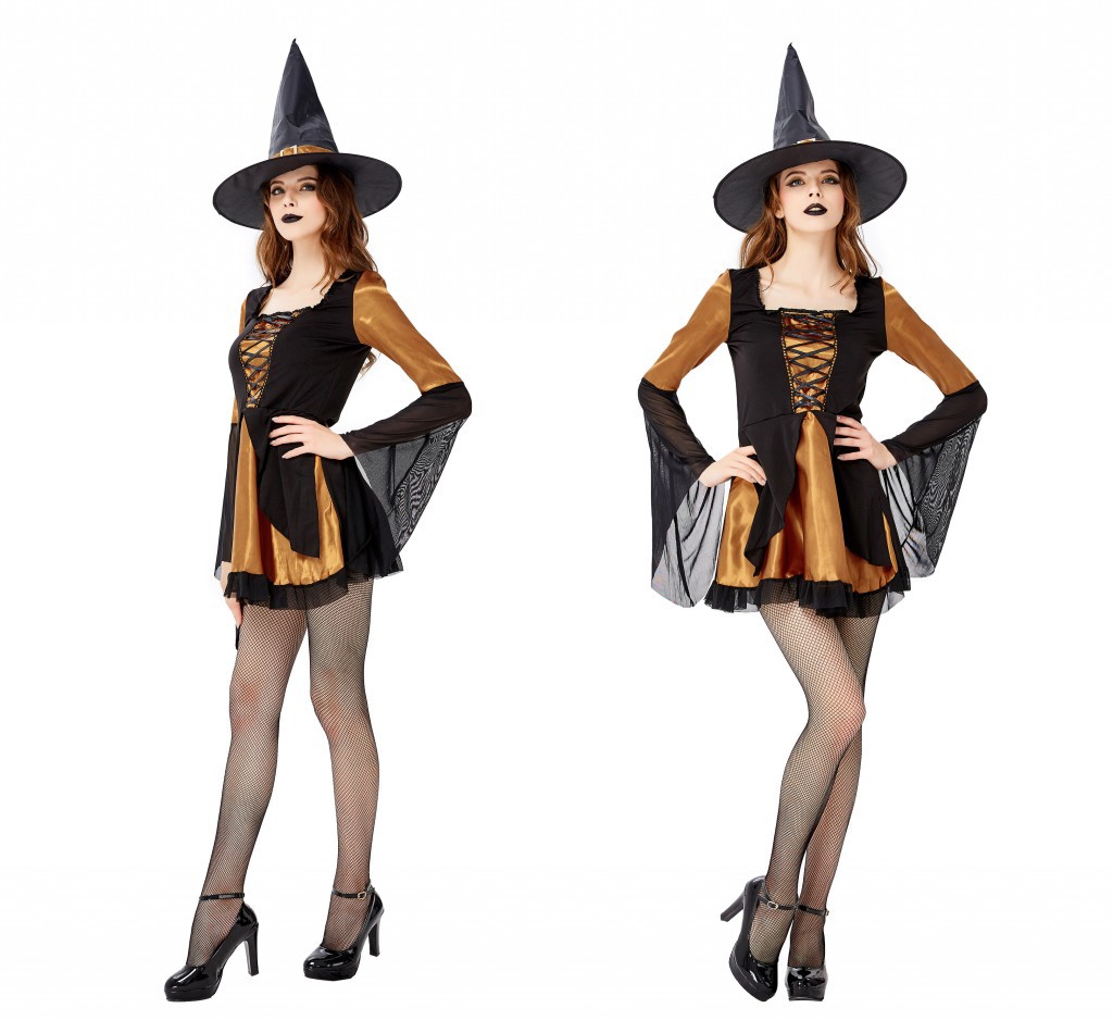 出口万圣节魔女游戏舞台演出服 女巫cosplay连衣裙巫婆装一件代发