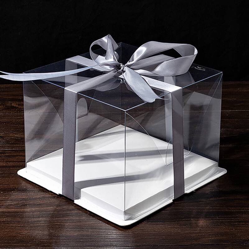 414寸全透明蛋糕盒透明覆膜蛋糕盒二合一透视蛋糕盒可印logo