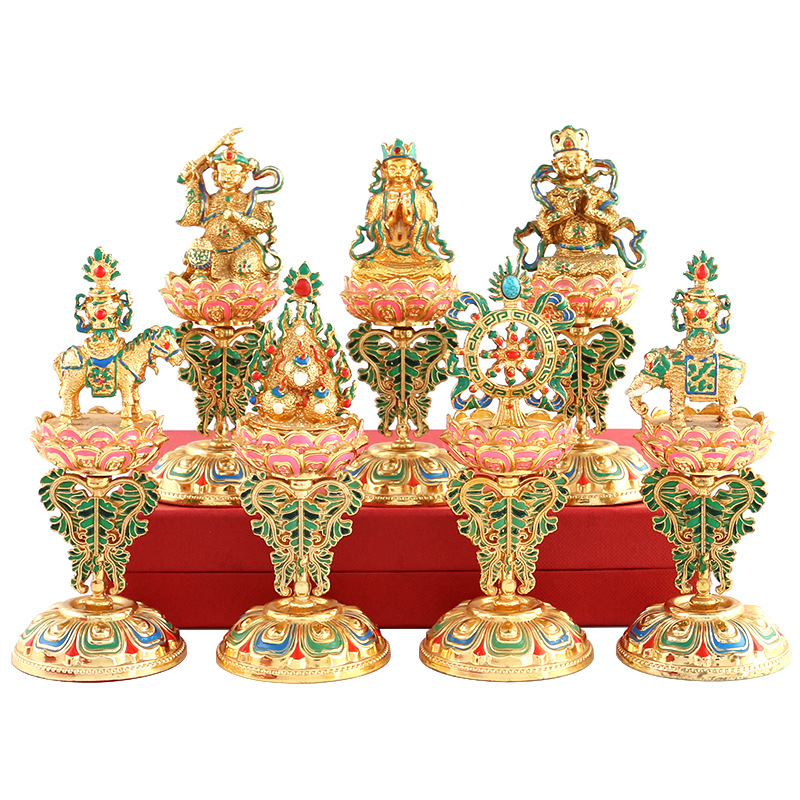 黄铜新款轮王七珍宝摆件一套供佛密宗工艺品藏传佛教用品工厂批发