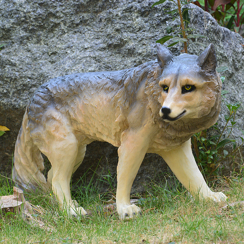 狼摆件 店铺装饰品野生动物模型景观雕塑灰狼工艺品 个性环艺场景