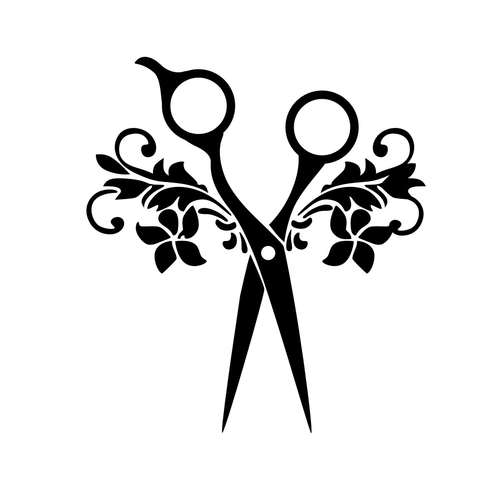 创意花纹花藤剪刀图案精雕理发店橱窗装饰贴纸 可定制颜色 尺寸
