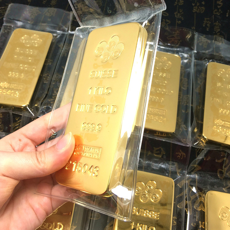 足金999瑞士板料1000克实心纯铜镀金仿真样板假金条柜台道具模型
