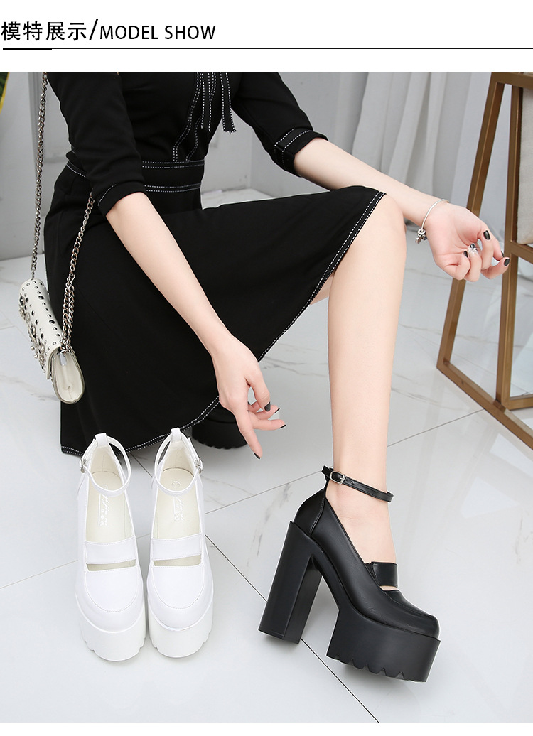 白色14cm粗跟恨天高超高跟婚纱鞋女防水台单鞋t台模特旗袍走秀鞋