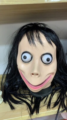 恐怖游戏momo面具万圣节乳胶鬼脸头套复活节面具表情化妆服饰道具