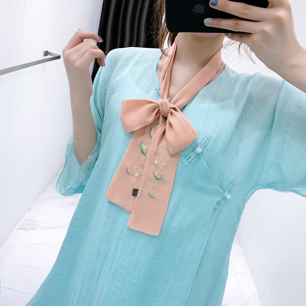 新款复古风苏州手工刺绣汉服长款百搭蝴蝶结头饰配饰飘带绣花丝巾