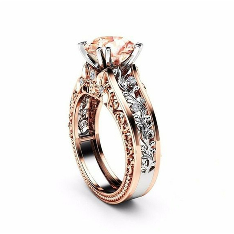 跨境电商热卖爆款戒指豪华新款双色金镶嵌托泊石女款银饰戒指批发