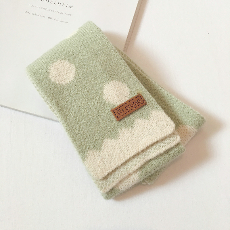 东大门时尚潮品新款波点皮标ins撞色小围巾秋冬百搭毛线保暖围脖