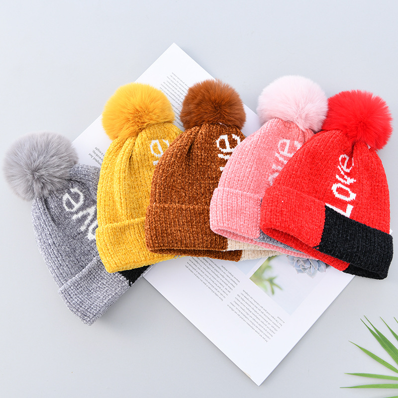 Winter New Baby Knitted Woolen Cap Thickened Fluffy Ball Cap 0-3 Years Old Wooden Ear Warm Bucket Hat Sleeve Cap Tide