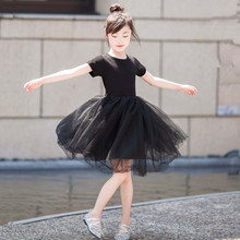 女童芭蕾舞蹈网纱裙夏六一儿童短袖连衣裙女孩小黑裙公主蓬蓬裙子
