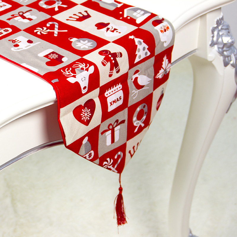 Xibao Christmas Decorations Fabric Double-Layer Polyester Cotton Christmas Printed Table Runner 35 * 180cm Christmas Table Cloth