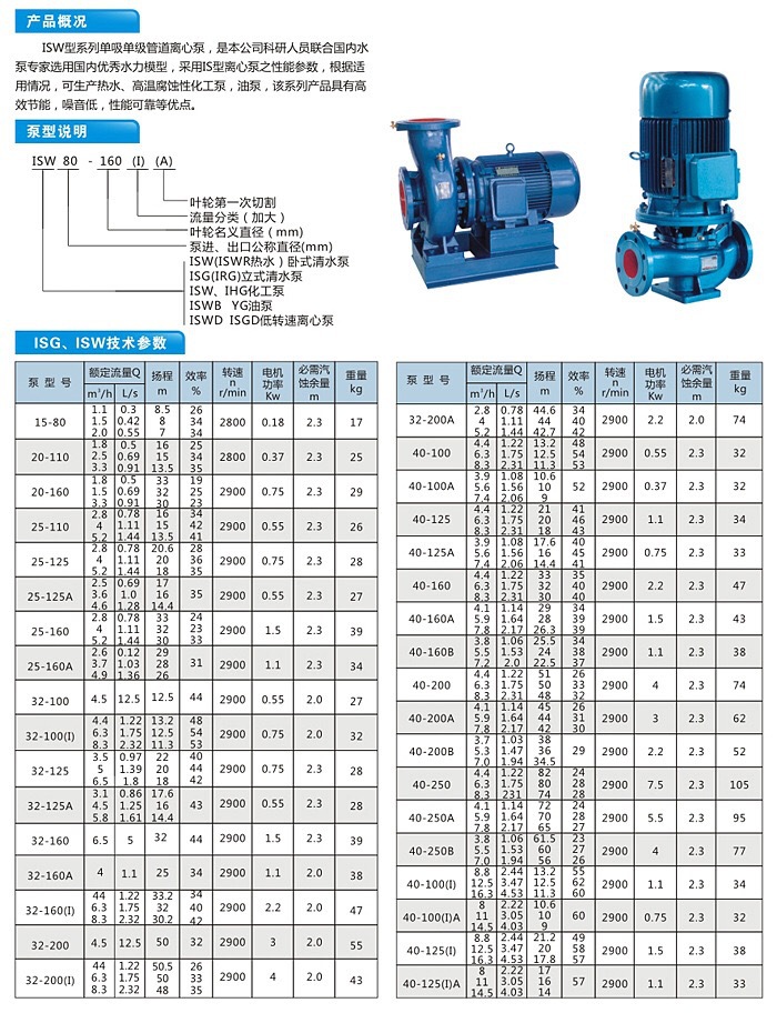 isw管道泵 380v工业锅炉循环泵40口径 大流量高扬程离心泵冷却泵