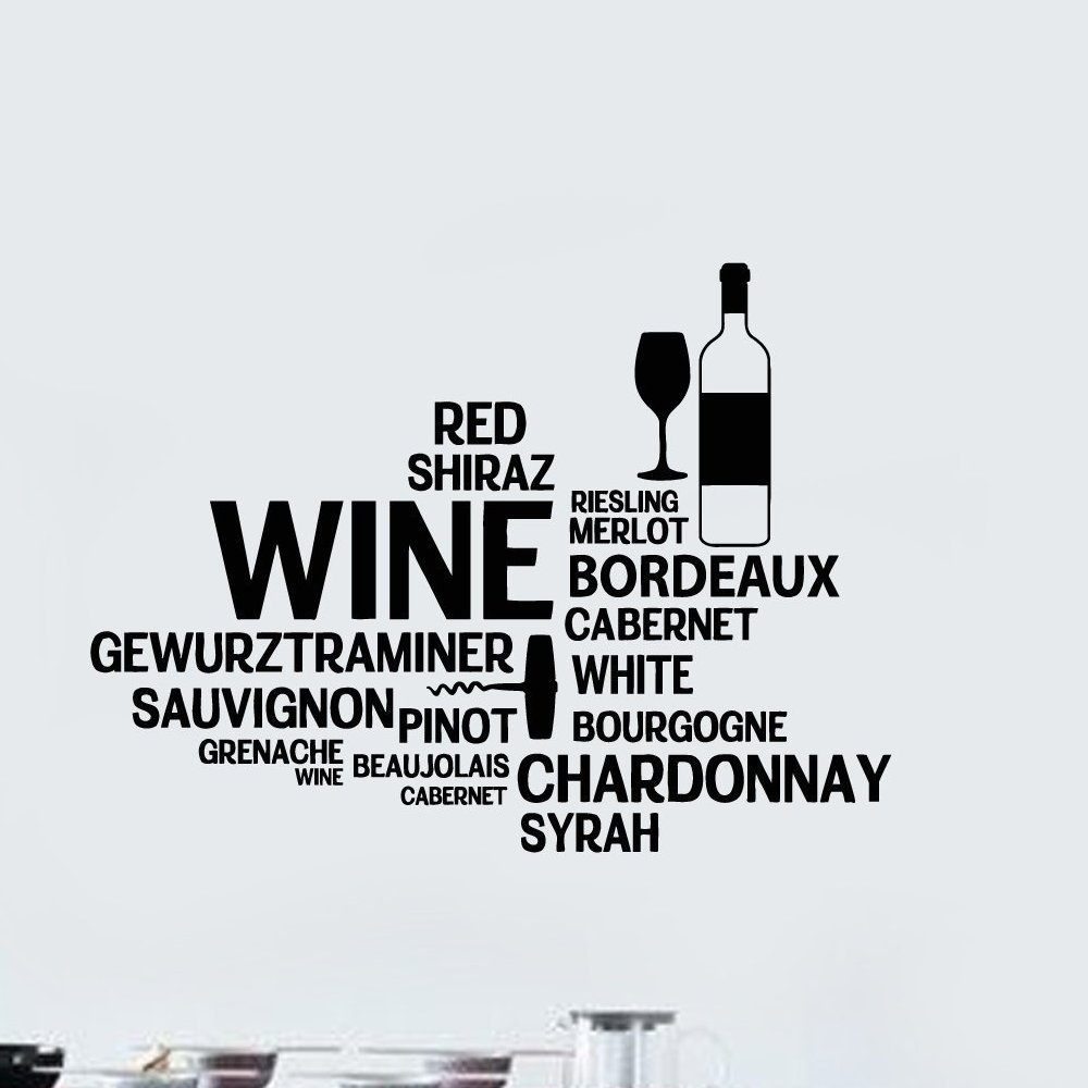 wine红酒瓶开瓶器英文语录厨房餐厅精雕艺术墙贴可自定义尺寸