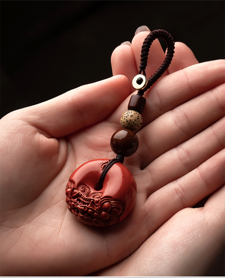 天然朱砂平安扣汽车钥匙挂件男平安朱砂貔貅招财车钥匙扣女礼