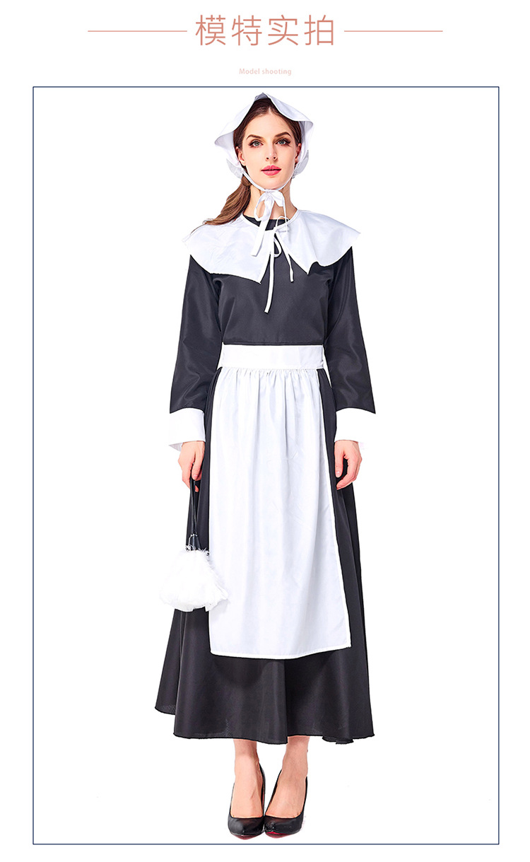 上世纪欧美农场生活服装黑色女仆农庄女佣 朝圣者聚会服装亚马逊