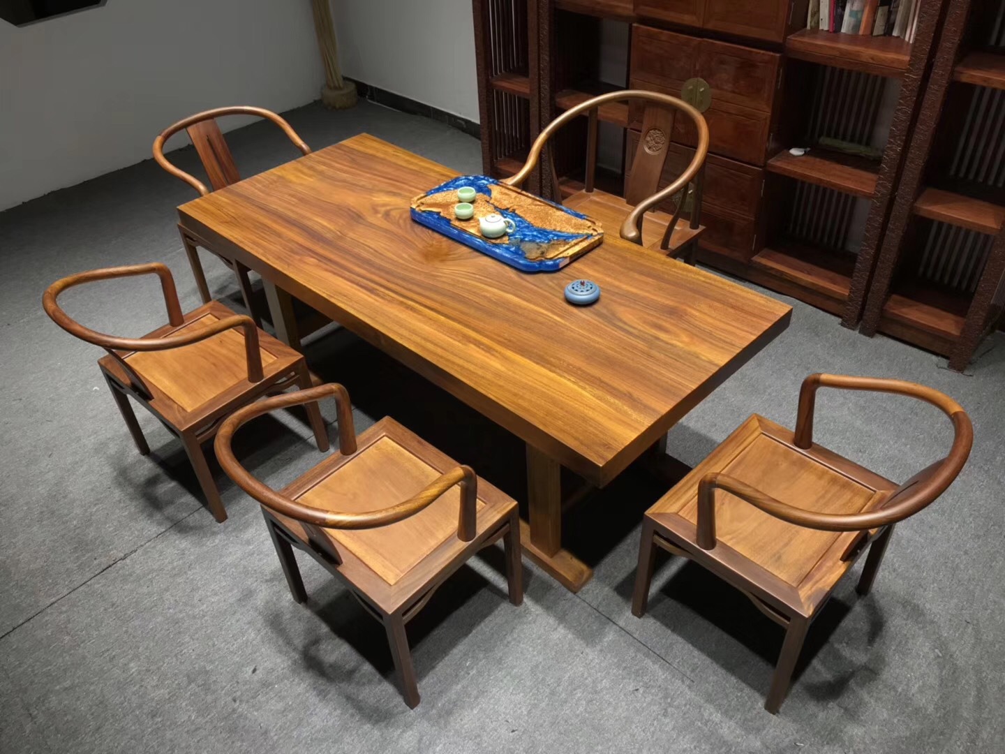 新中式实木茶桌家用客厅奥坎原木大板桌茶台办公室巴花胡桃木柚木