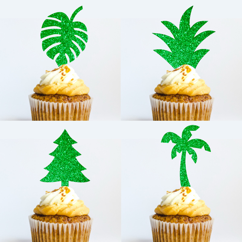 夏季水果派对甜点烘焙装饰纸杯甜点纸质插牌清新植物蛋糕插签插旗