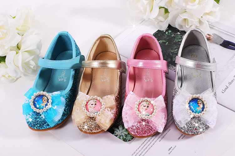 新款女童公主鞋安娜爱莎水晶鞋品牌钢琴表演鞋frozen kids shoes