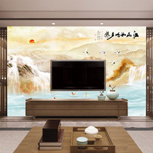 新中式3d立体高温烧欧式大理石纹理山水画电视背景壁纸云中歌墙布