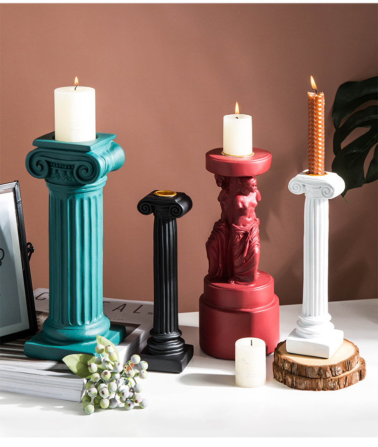 欧式居家餐桌复古装饰品罗马柱蜡烛托台摆件浪漫婚庆晚餐陈列道具