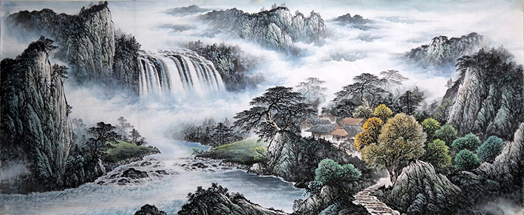 临摹名家山水画曾刚山水画纯手绘精品小六尺 小八尺 免费题款ab70